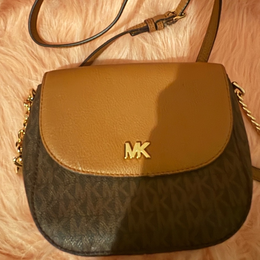 Michael Kors Gold and Brown Crossbody Bag